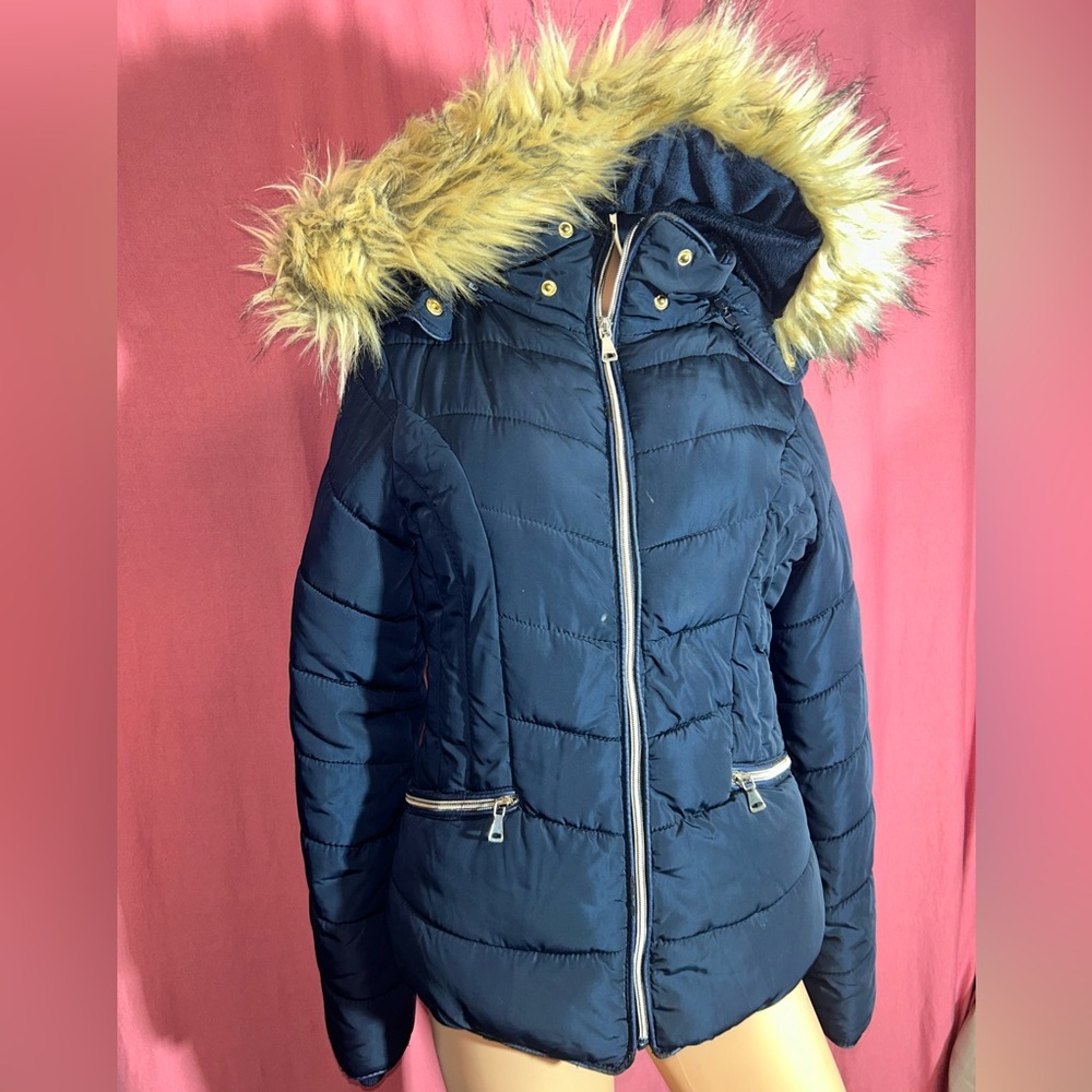 YMI - Navy Blue Winter Coat with Fur - Medium